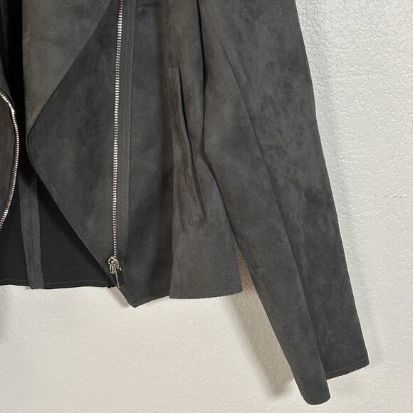 Tahari T Faux Suede Moto Jacket Women’s Gray Waterfall Layered Casual Chic Sz XS - Picture 5 of 10